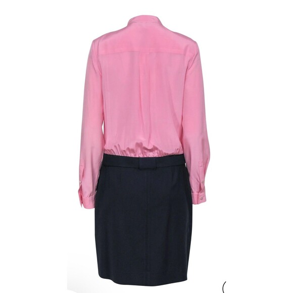 Diane von Furstenberg Shirt Dress 4 Pink Silk Combo Navy Wool Skirt Old Money - Picture 3 of 9